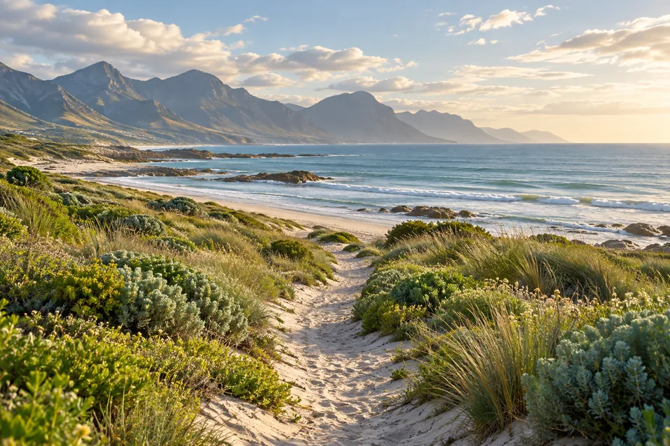 A peaceful coastal path through green grasses toward the sea