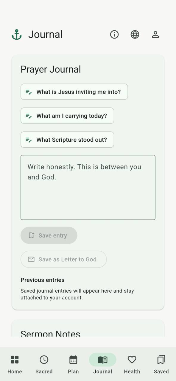 Daily Anchor private Prayer Journal screen